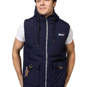 Xohy Men Winter Zipper Jacket With Hoodi, Sleeveless Jacket, Front Pocket, Cotton Blend Jacket For Men